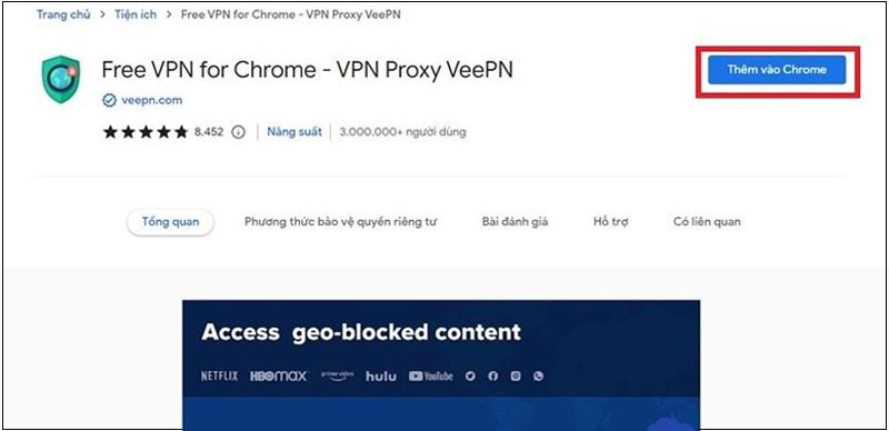 Thêm tiện ích VPN Proxy VeePN để chuyển mã IP
